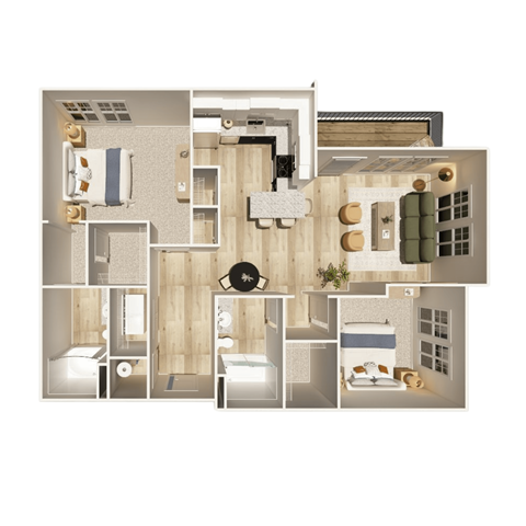 Floor plan for 2 beds, 2 baths, 1120 sqft
